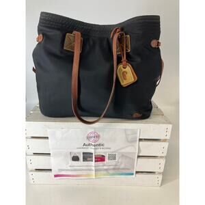 DOONEY & BOURKE BLACK NYLON BROWN LEATHER SHOULDER BAG ASIS